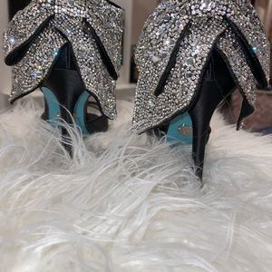 Betsey Johnson Black Open Toe Pump with Crystal Bow